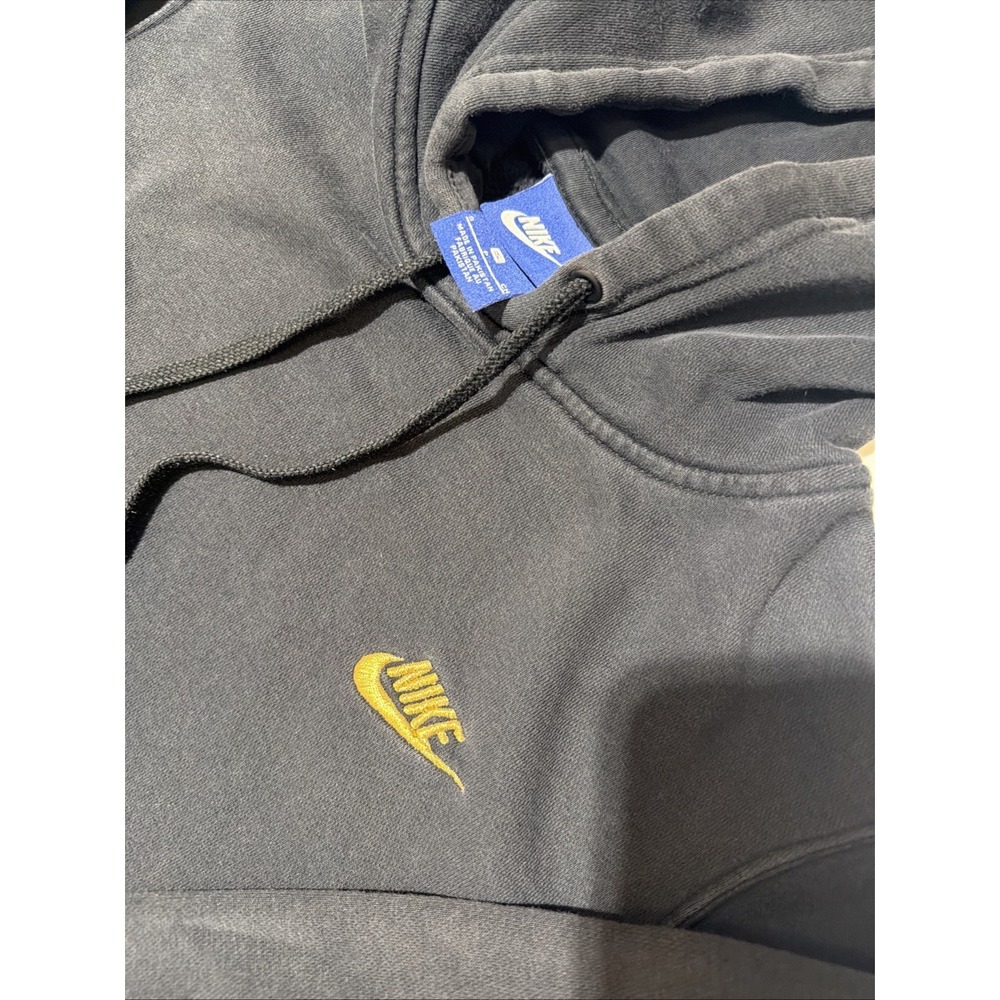 Vintage Nike Hoodie Mens S Black Pullover Swoosh Logo Athletic Blue Tag 90s